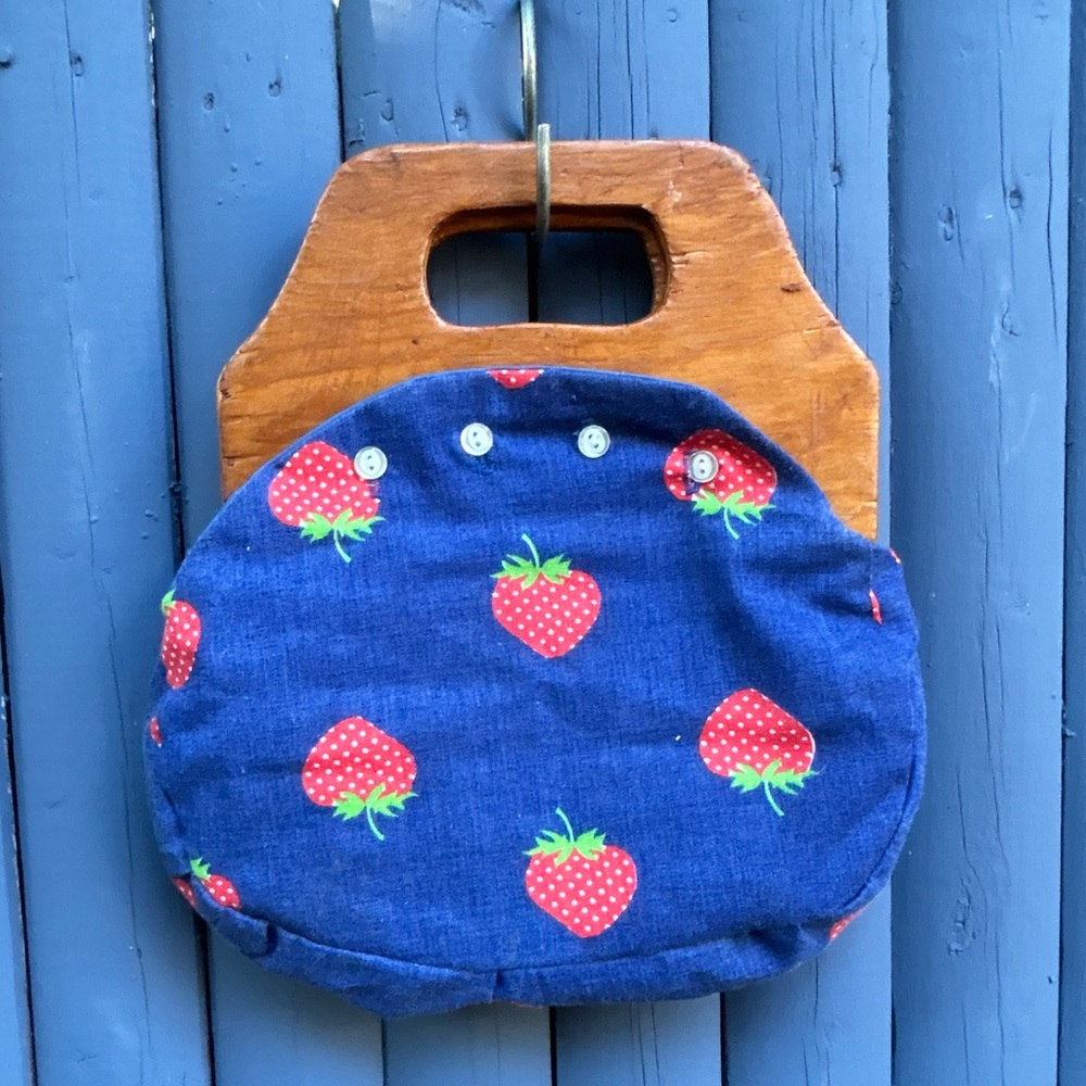Vintage Reversible  Strawberry Print Bermuda Bag